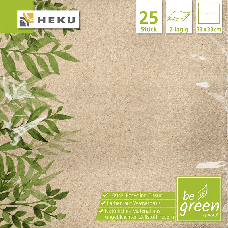 Servietten be green natur 2-lagig, 33x33cm, recyclebar