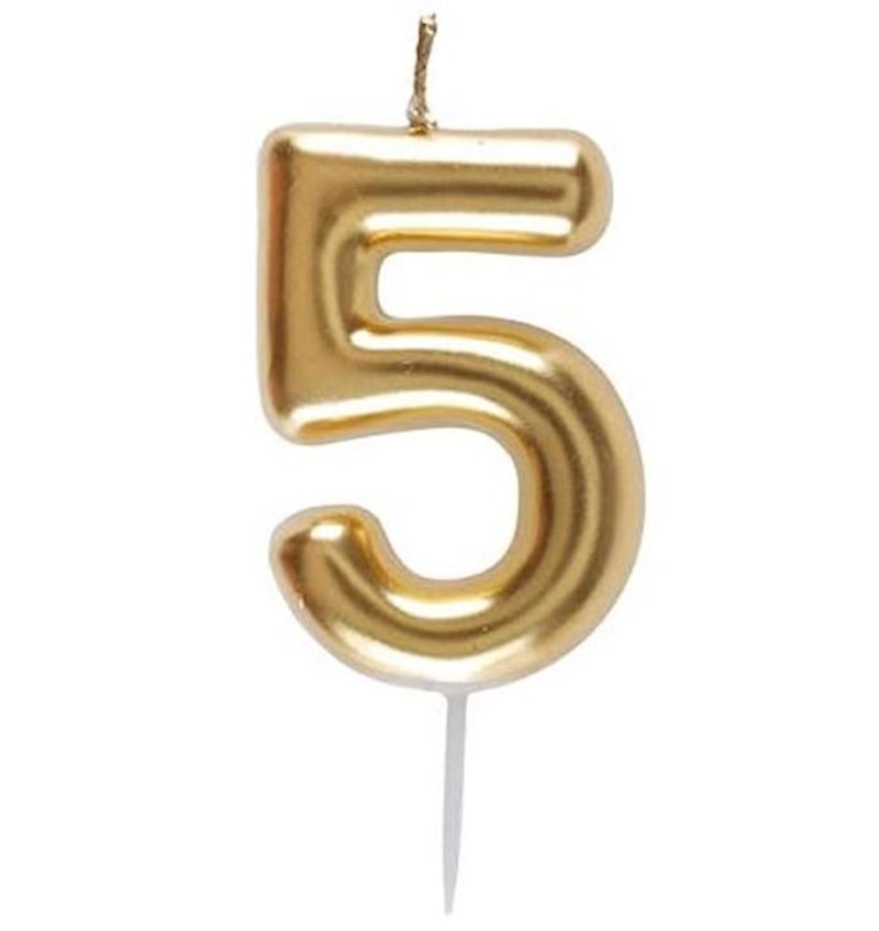 Bougie du nombre 5 or 