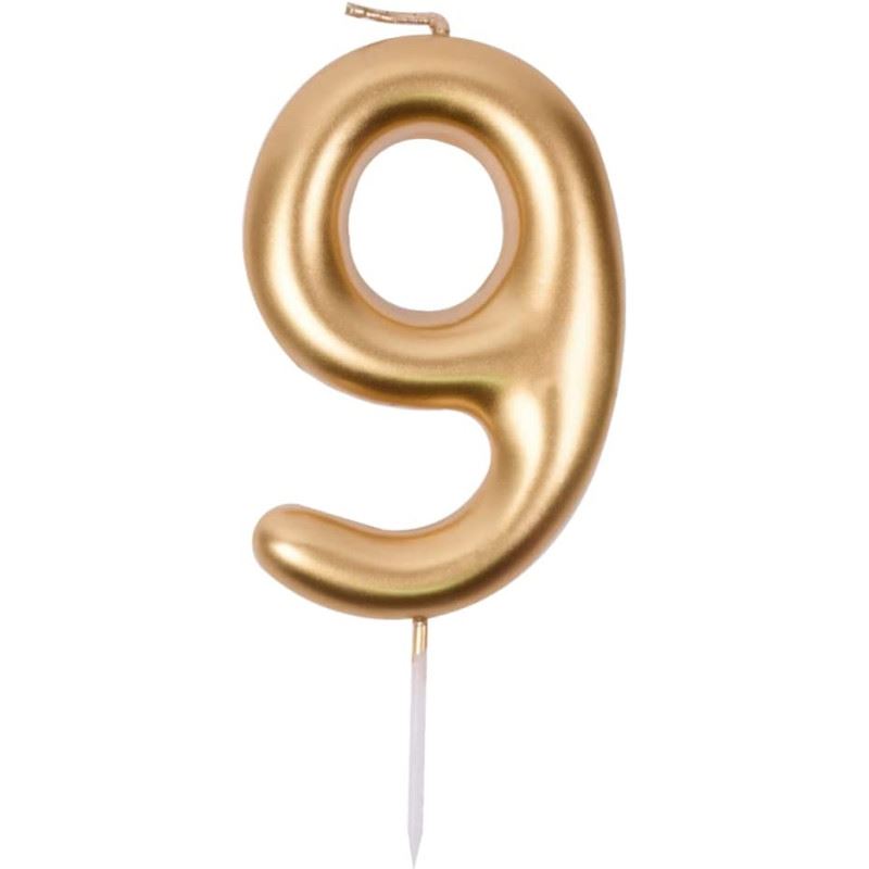 Bougie du nombre 9 or 