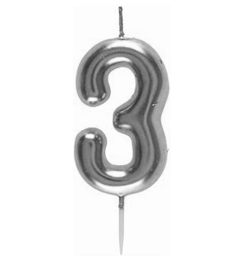 Bougie du nombre 3 argent 