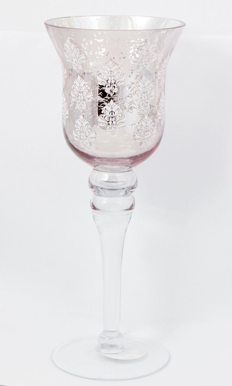 Kerzenhalter silber/rosa 30cm Glas
