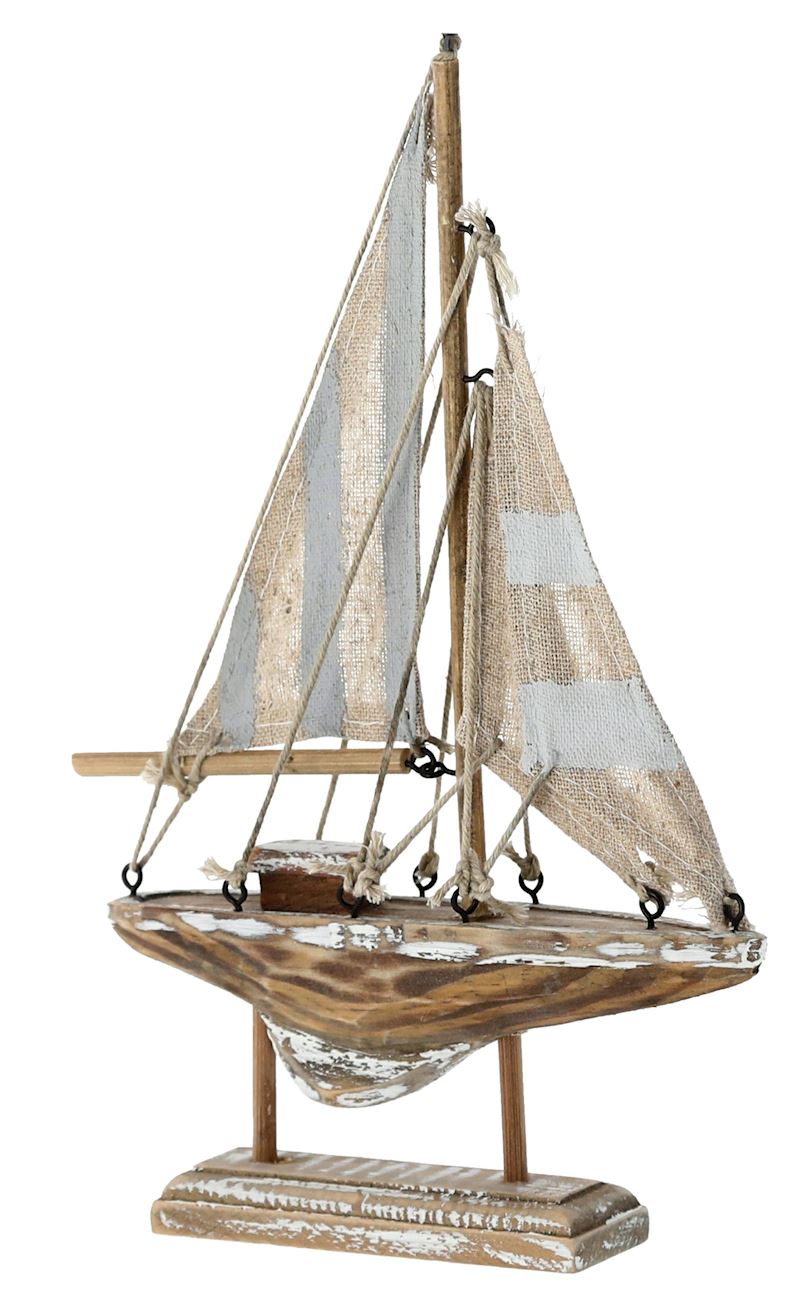 Holz Segelboot natur/grau 22 cm 22 cm