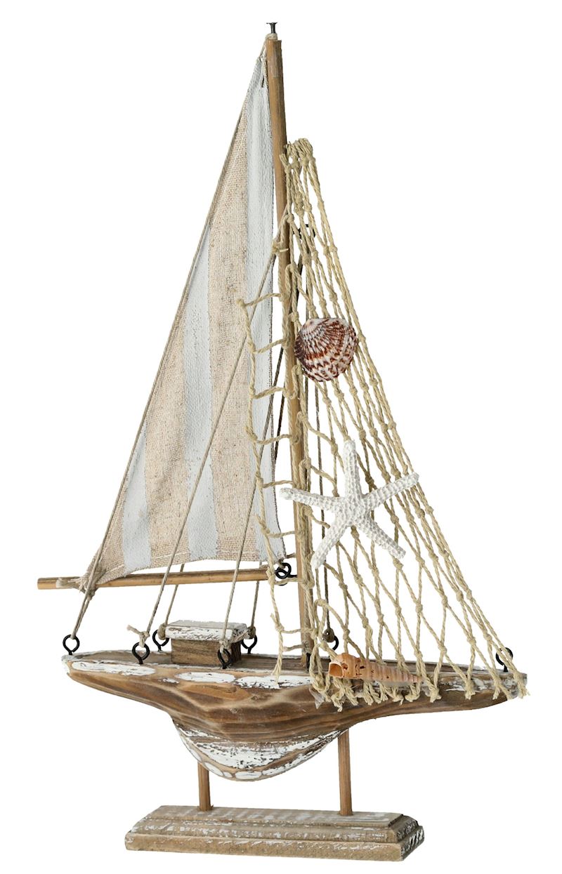 Holz Segelboot natur/grau 30 cm 32 cm
