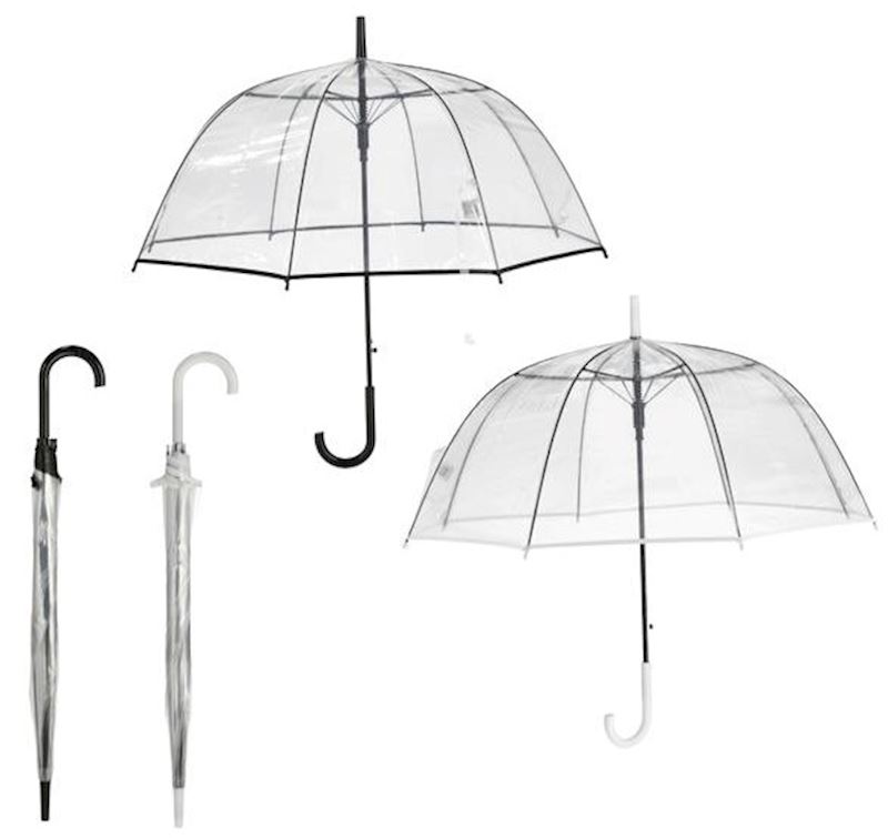 Parapluie à cloche automatique transparent, 2 ass, 84cm