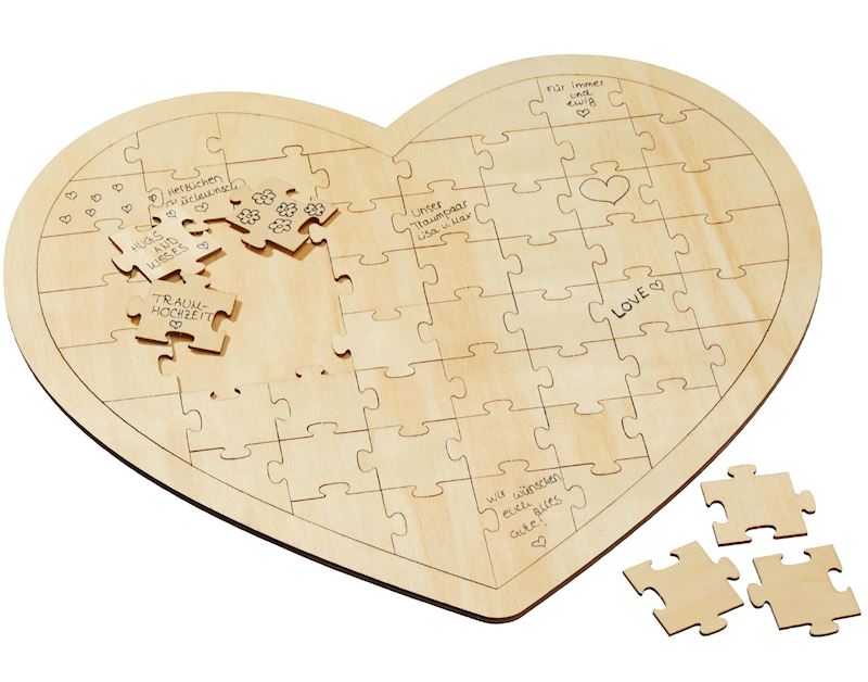 Puzzle coeur en bois 47x44cm, 49 pièces de puzzle