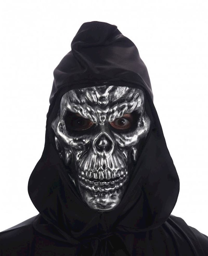 Maske Totenkopf silber mit Kapuze
