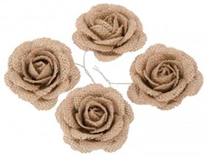 Rosen Set aus Jute, 5cm 4 Stück braun