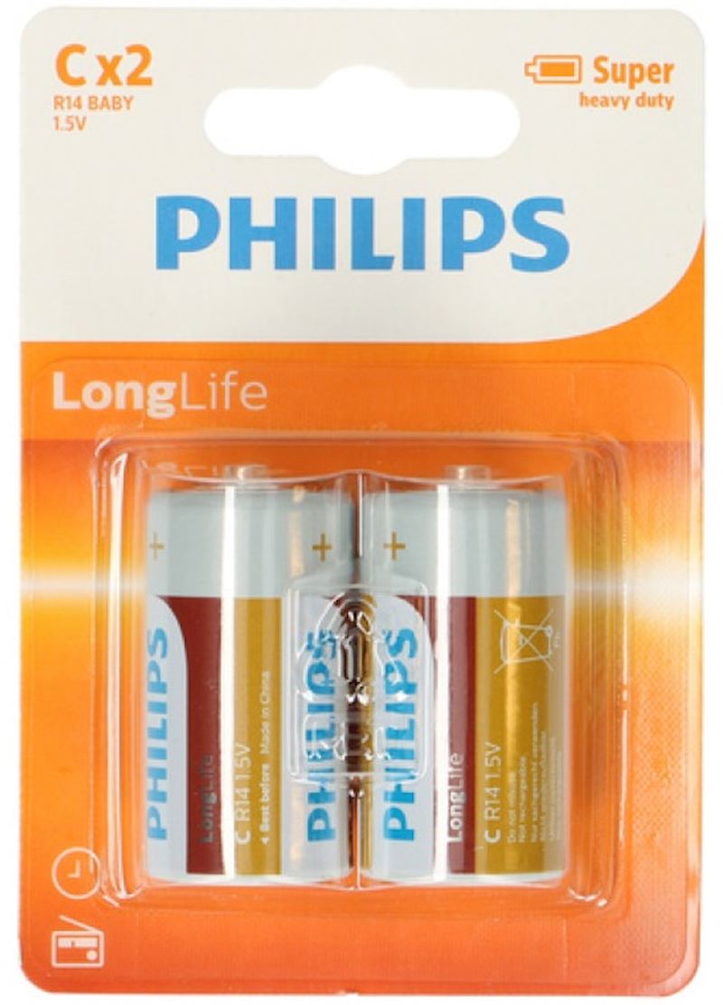 Piles Philips R14 C baby 2 pcs. sur la carte LongLife