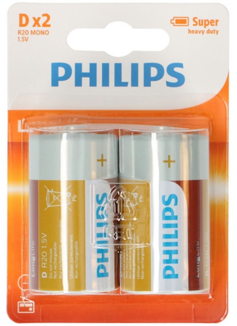Piles Philips R20 D mono 2 pcs. sur la carte