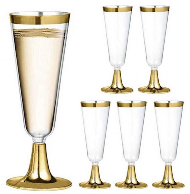 Champagner Flûte 6 Stk. mit Goldrand 18cl Kunststoff