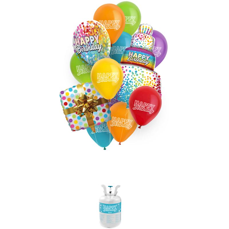 Bouteille hélium 0.25l Happy Birthday incl. ballons