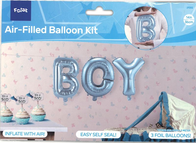 Folienballone Boy blau 36cm mit 2 Meter Schnur, im Beutel