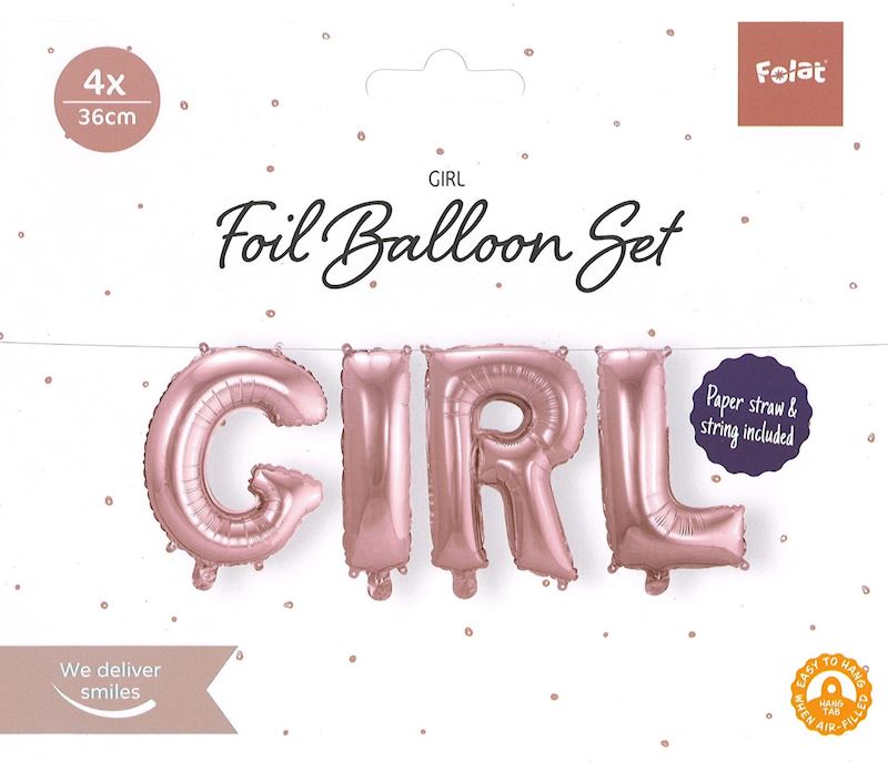 Folienballone Girl pink 36cm mit 2 Meter Schnur, im Beutel