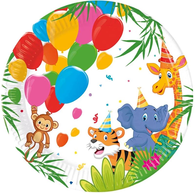 Assiette de fête Jungle Balloons 20 cm, 8 pcs