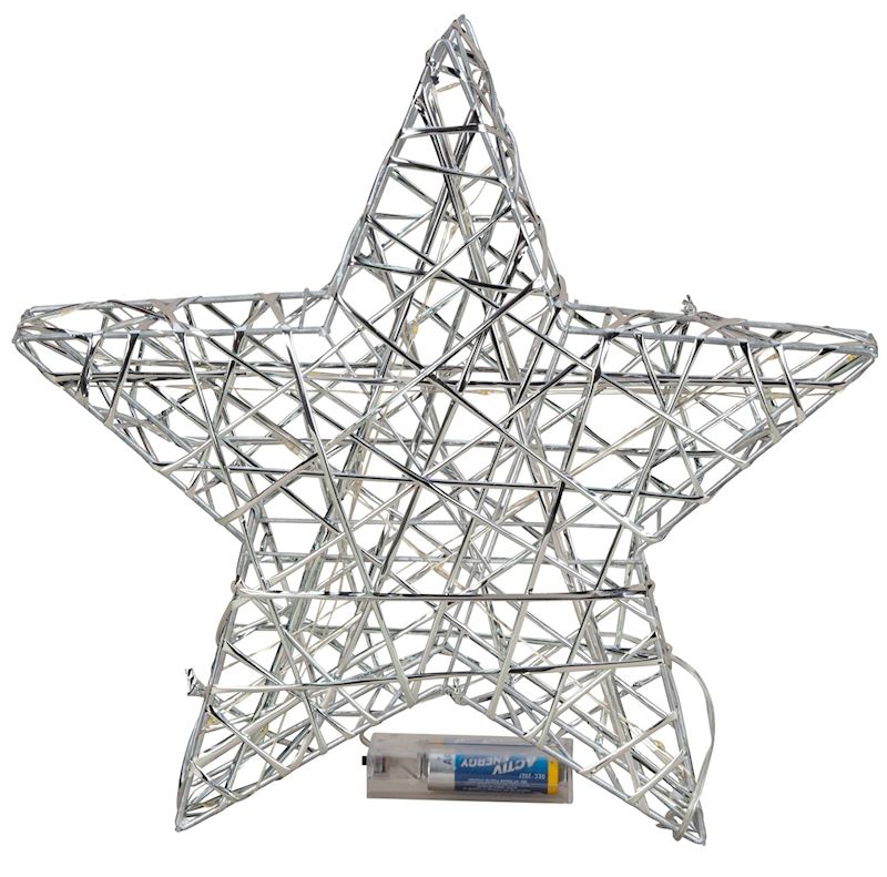 Etoile illuminé argent 30 cm blanc-chaud ex piles