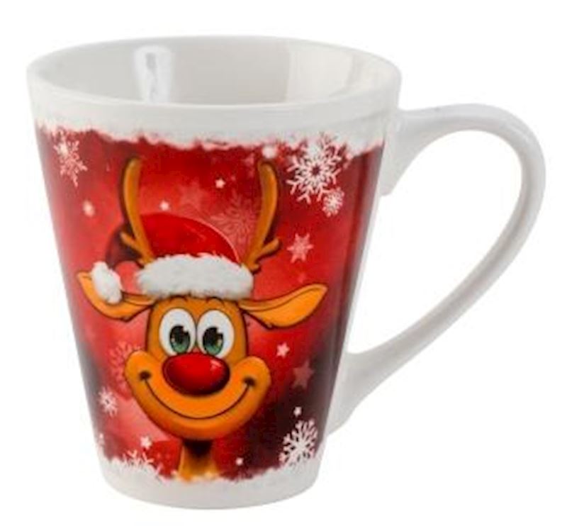 Tasse mit lustigem Rentier Weihnachten, 9.5x8cm rot