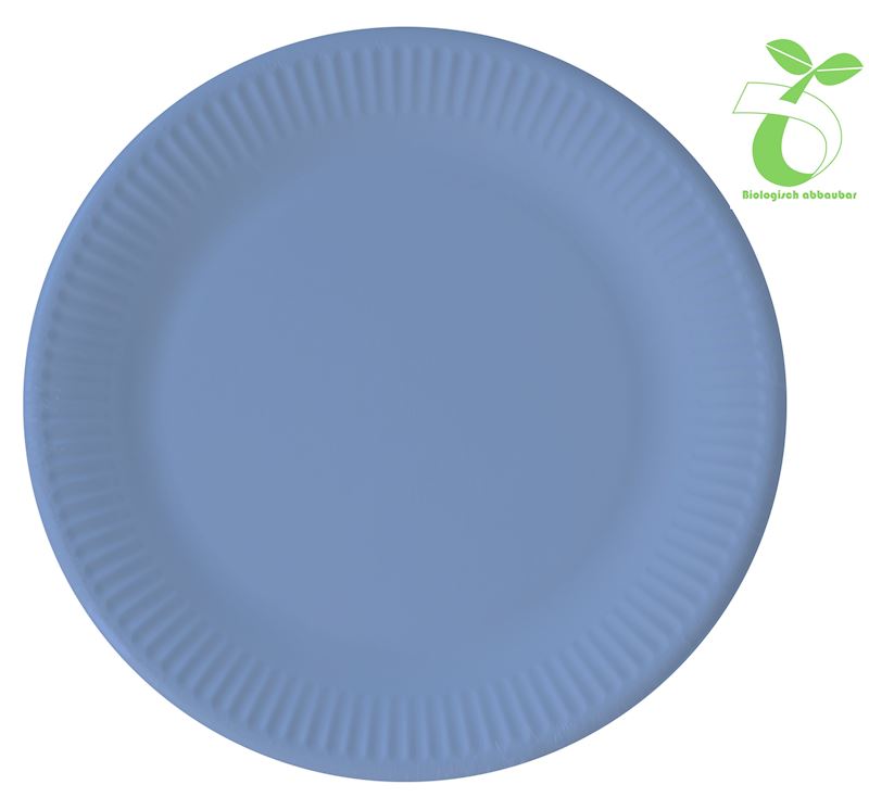 Assiettes compostables 23cm bleu, 8 pièces