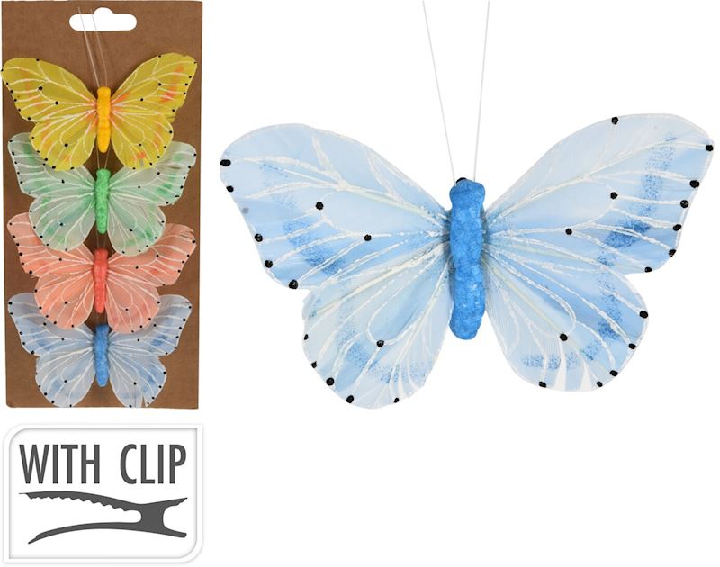 Papillon avec pince 6x10 cm 4 pc ass.
