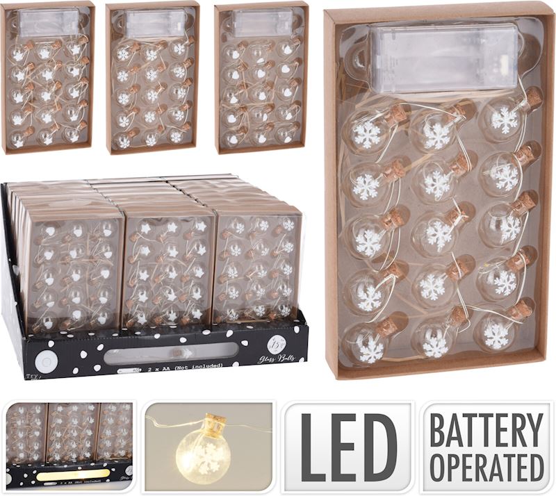 Guirlandes de boules de Noël 15 LED 3 assorties
