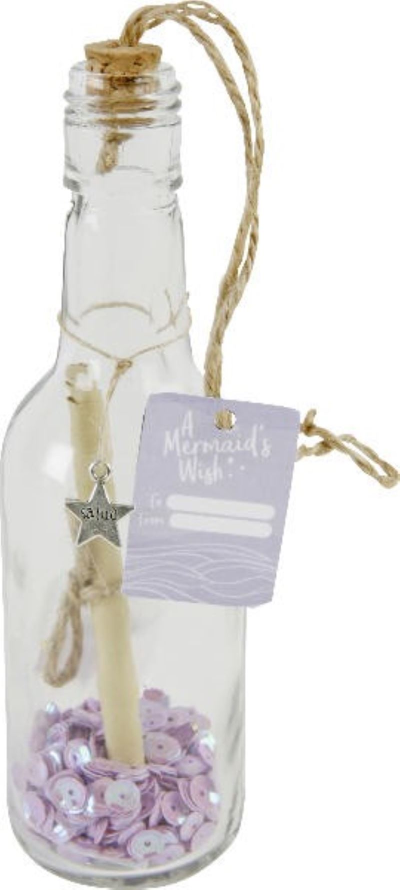 Flasche mit Glitterpailletten und Zettel 4x4x14.8cm, lila