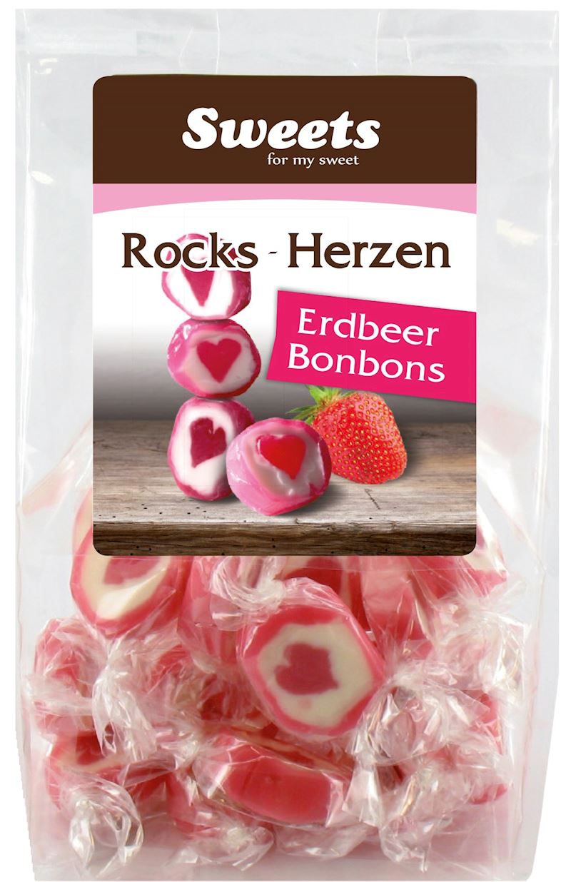 Bonbons Rocks Hearts à la fraise en sachet, 125gr