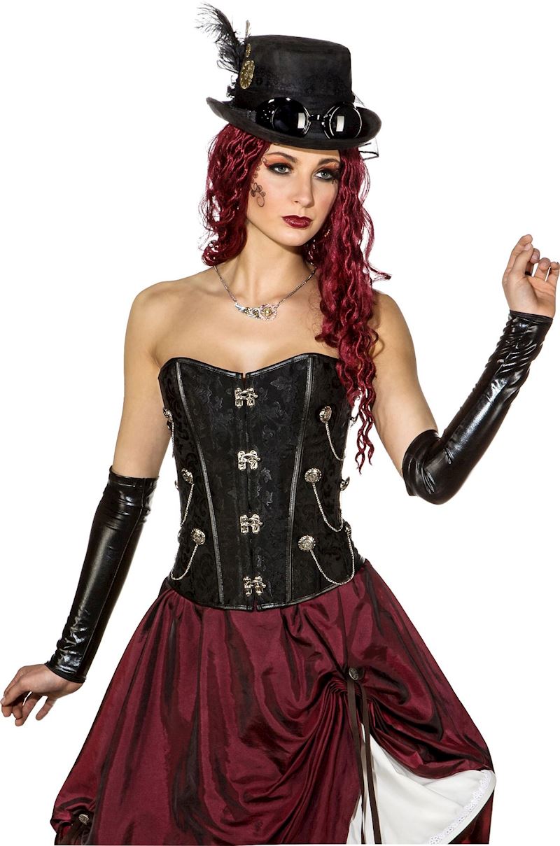 Corsage Steampunk noir avec fermeture argenté, taille M