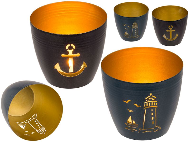 Porte-bougies à réchaud en métal, Maritim bleu 10 cm