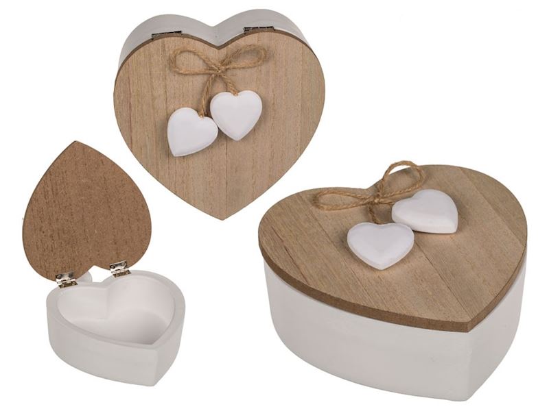 Boîte blanche en bois en forme de coeur