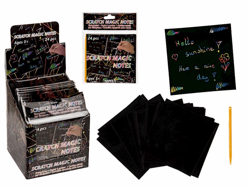 Kratzpapier 24 Stk 9x9cm Scratch Magic Notes Set