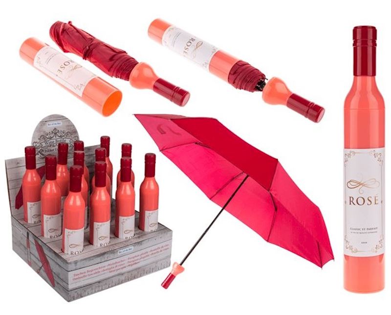 Parapluie pliable bouteille de vin rosé
