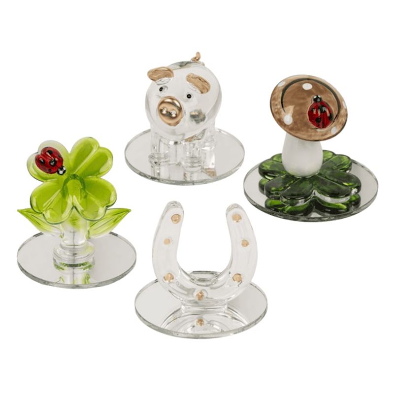 Symboles de chance en verre 4.5 cm 4 ass.