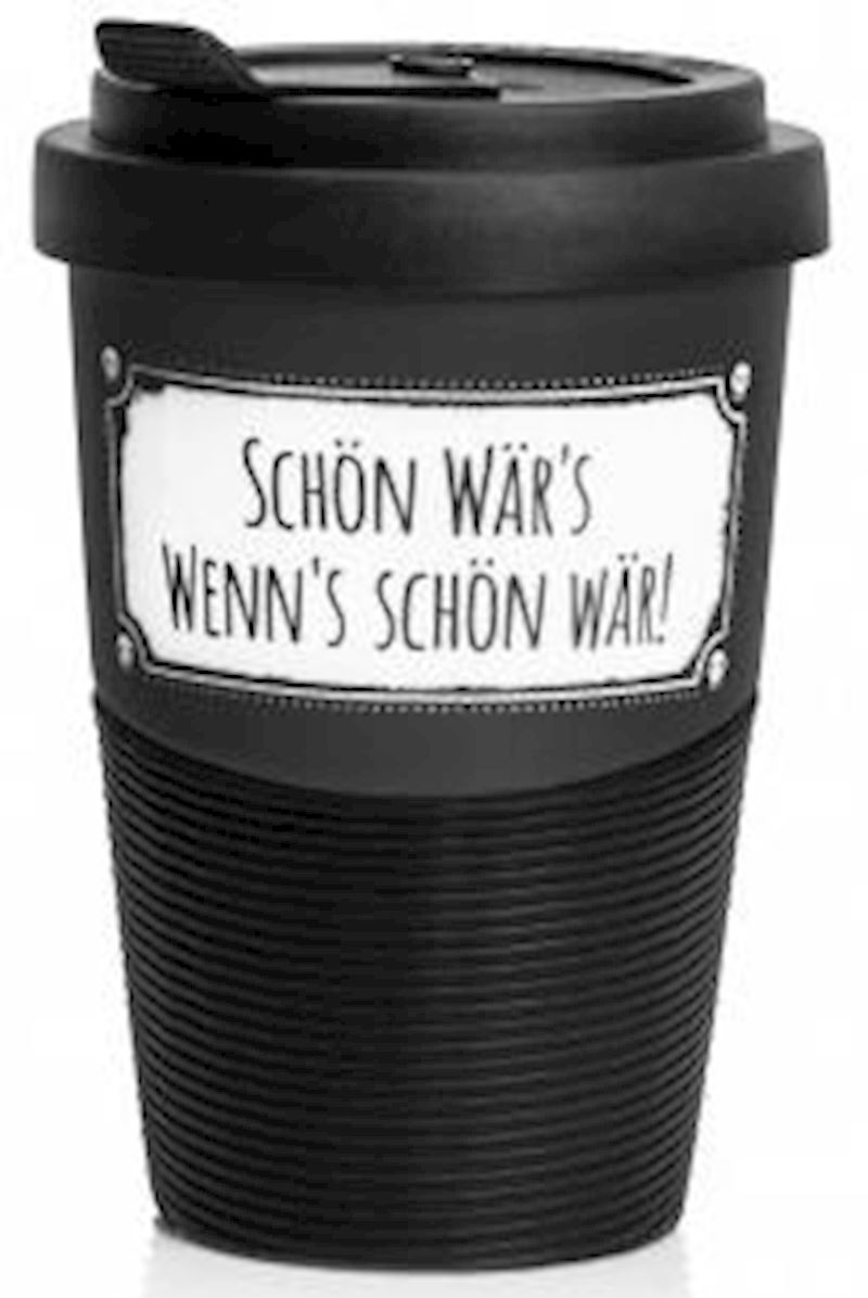 Gobelet coffe-to-go avec des paroles, Schön wär's, noir