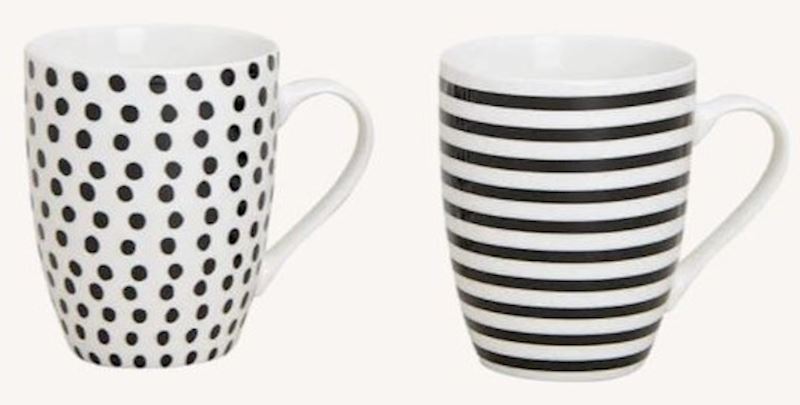 Keramik Tasse mit Punkten und Streifen 10cm 2 xsort.