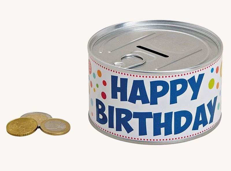 Spardose aus Metall, bunt Happy Birthday 10x6x10cm