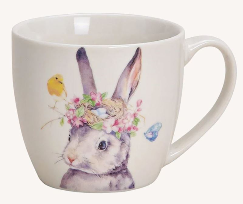 Tasse en porcelaine décor lapin coloré, 13x9x10 cm 350ml