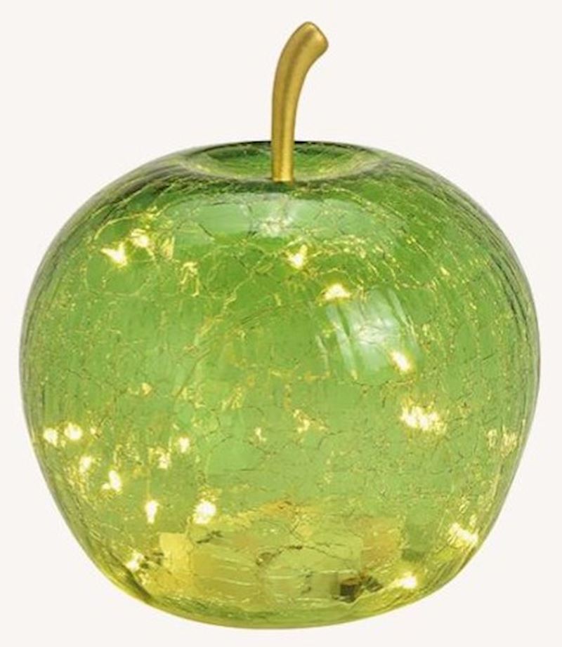 Pomme transparent en verre avec 20 LED vert 16x17x16cm