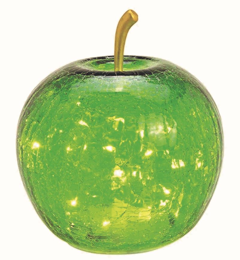 Pomme vert en verre avec 20 LED 16x17x16cm