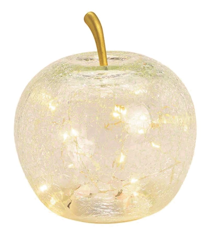 Pomme transparent en verre avec 20 LED 16x17x16cm