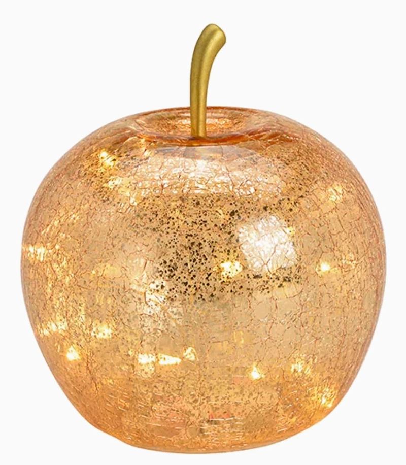 Pomme d'or en verre avec 20 LED 16x17x16cm