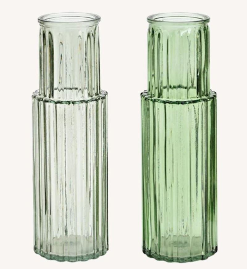 Vase en verre vert 2 fois 8x25x8cm